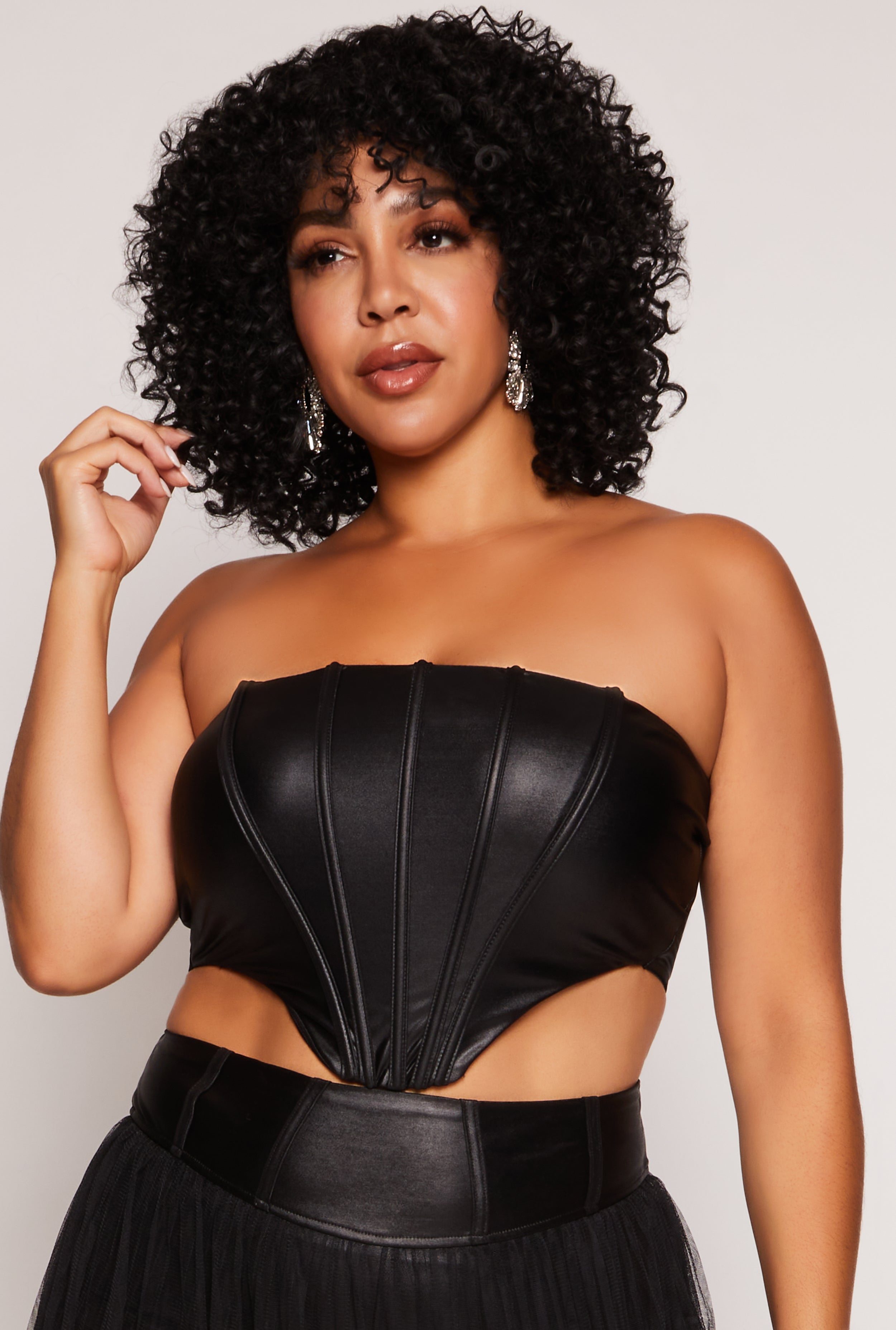 Plus Size Faux Leather Corset Tube Top