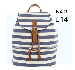 Womens Blue Striped Canvas Rucksack