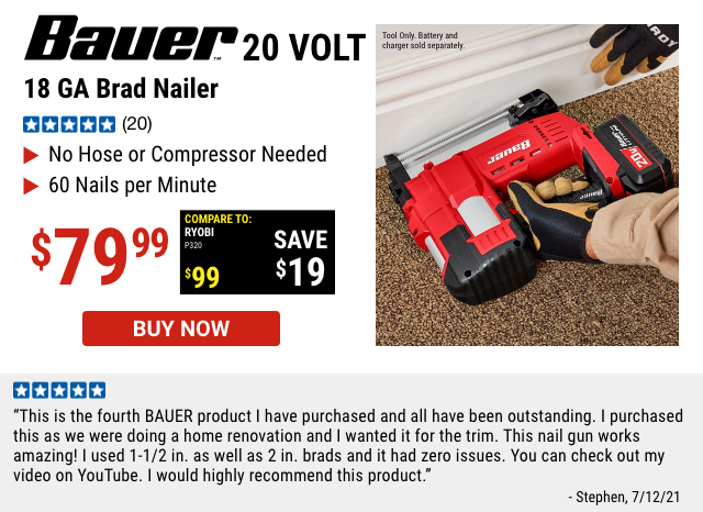 20v Lithium-Ion Cordless 18 Gauge Brad Nailer - Tool Only