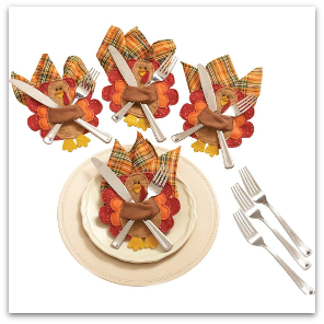 Thanksgiving Turkey Silverware & Napkin Holders - Set of 4