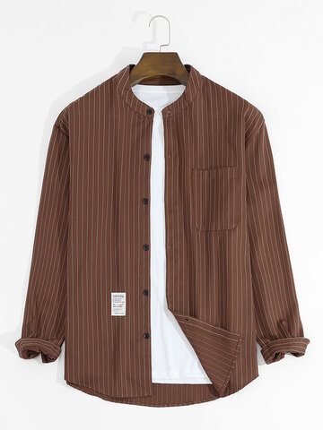 Striped Stand Collar Button Shirts