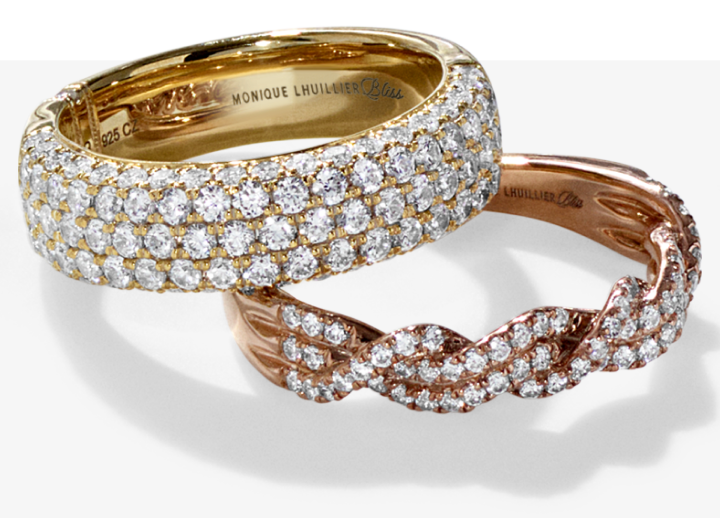 Image of two stunning Monique Lhuillier Bliss Engagement Rings.