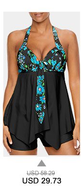 Open Back Printed Asymmetric Hem Tankini Set