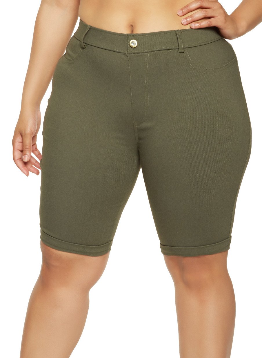 Plus Size Cuffed Stretch Bermuda Shorts