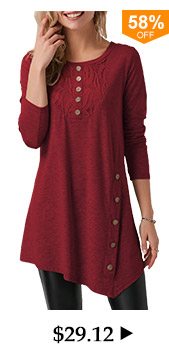 Asymmetric Hem Long Sleeve Wine Red T Shirt