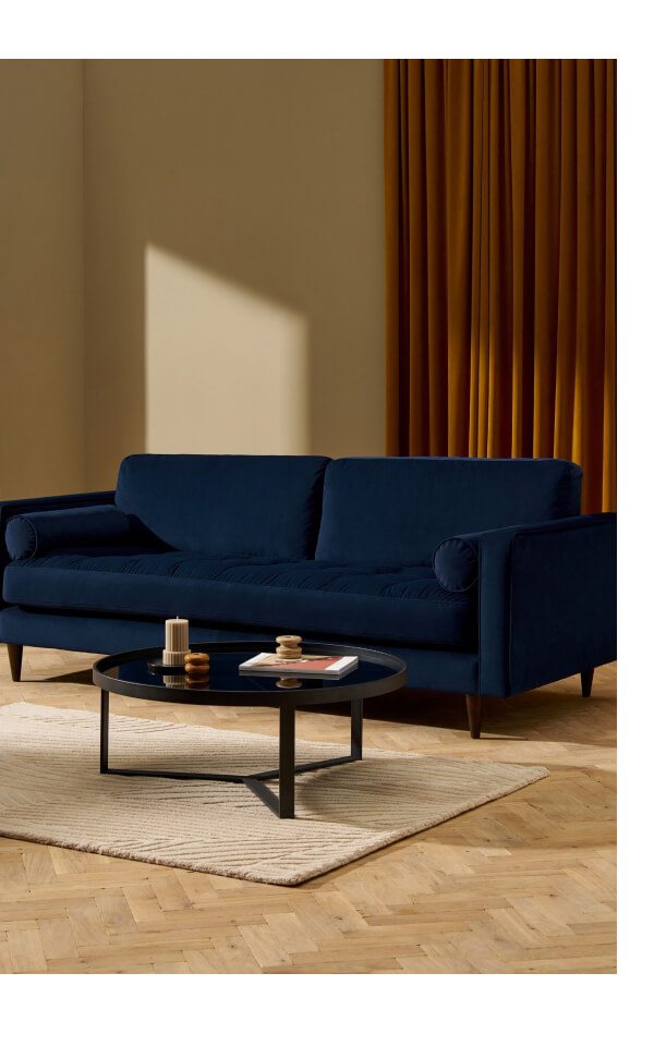 Shop Scott 3 Seat Sofa Matt Velvet Navy Blue