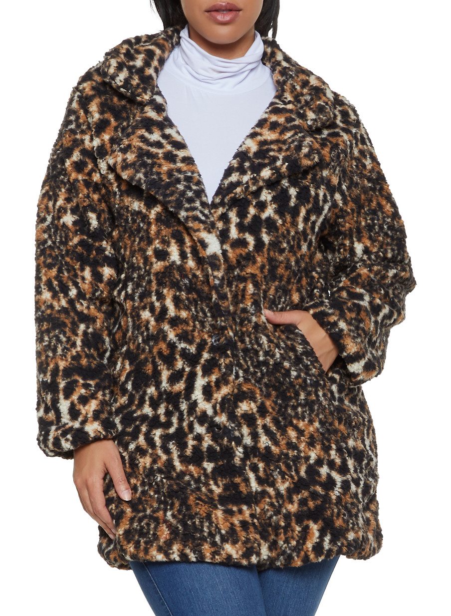 Plus Size Three Button Sherpa Jacket