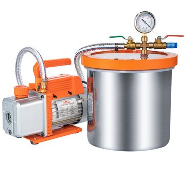 Topshak TS-VP1 Vacuum Pump With 2 Gallon Vacuum Chamber and 1/4 HP 220V 2.5 CFM/110V 3.0 CFM Air Conditioner Refrigerant Air Tool Pump Kit
