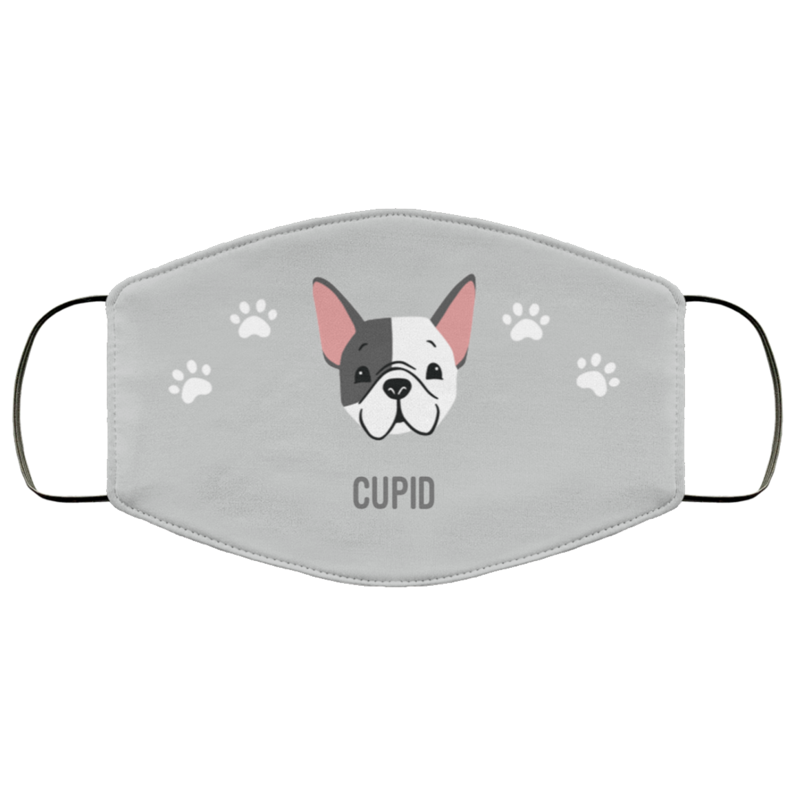 Black & White Frenchie Personalized Protective Face Covering – Silver