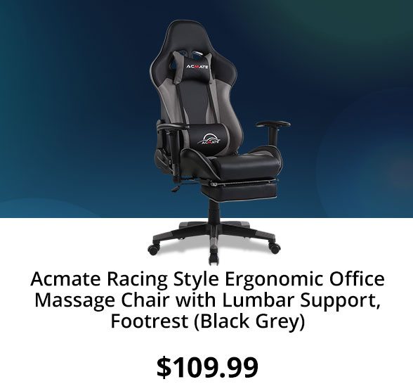 Acmate Racing Style Ergonomic Office Massage Chair with Lumbar Support, Footrest (Black Grey)