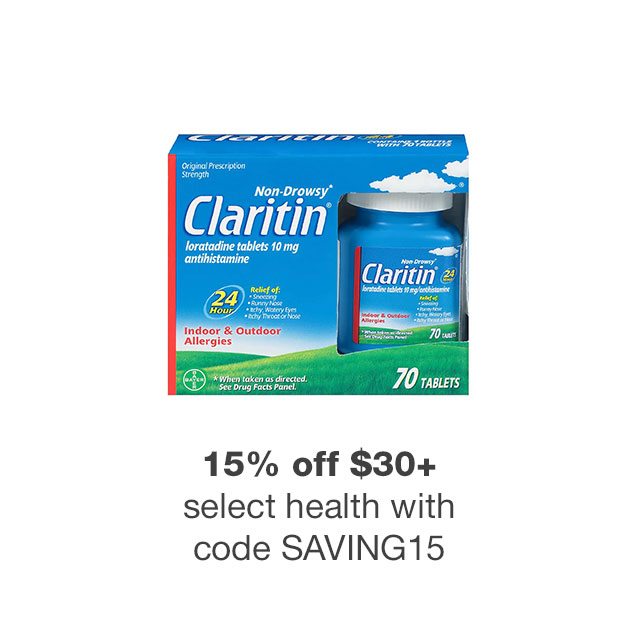 15% off $30+ Select health with code SAVING15