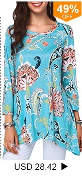 Printed Asymmetric Hem Round Neck Blouse