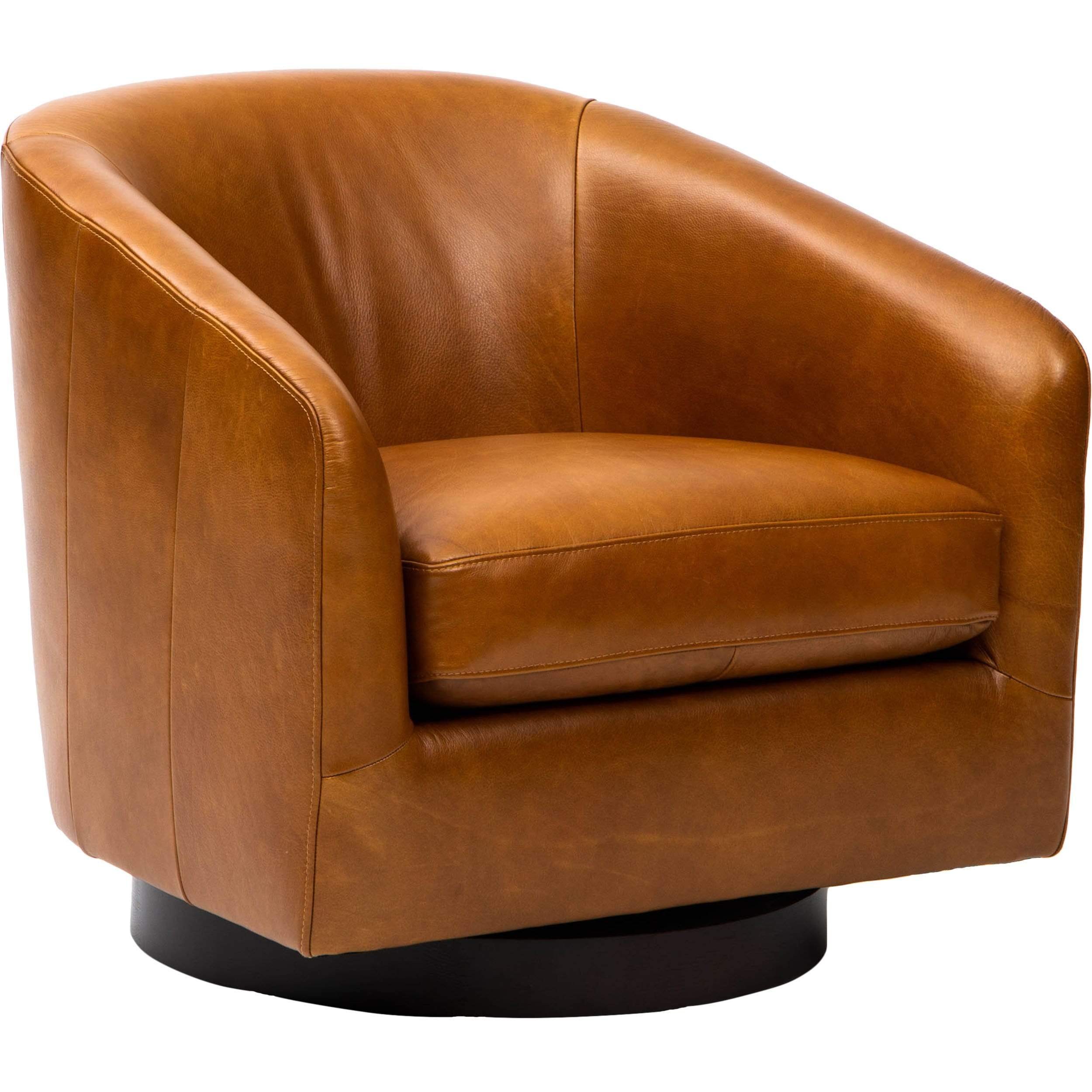 Image of Dolan Leather Swivel Chair, Derrick Camel