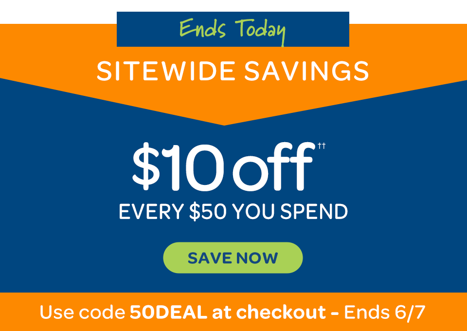 Ends Today: Sitewide Savings. 10 USD off†† every 50 USD you spend. Save now. Use code 50DEAL - Ends 6/7/2021.