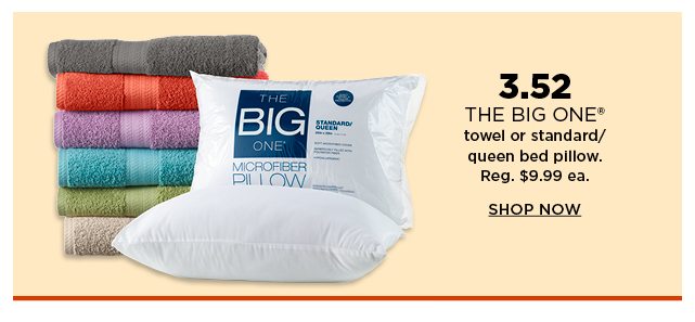 $3.52 the big one bath towel or standard/queen pillow. regularly $9.99 each. shop now.