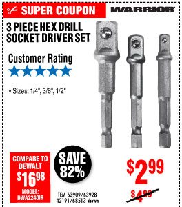 Hex Drill Socket Driver Set 3 Pc