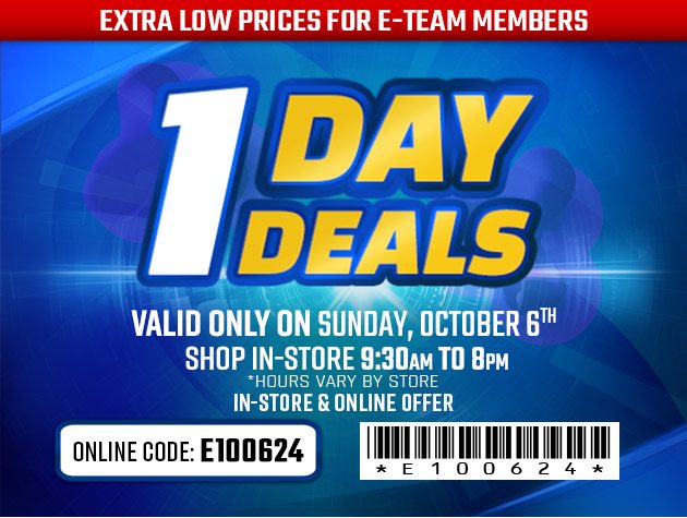 One Day Deals - Sunday, October 6, 2024