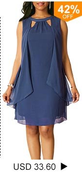 Keyhole Neckline Blue Sleeveless Chiffon Dress