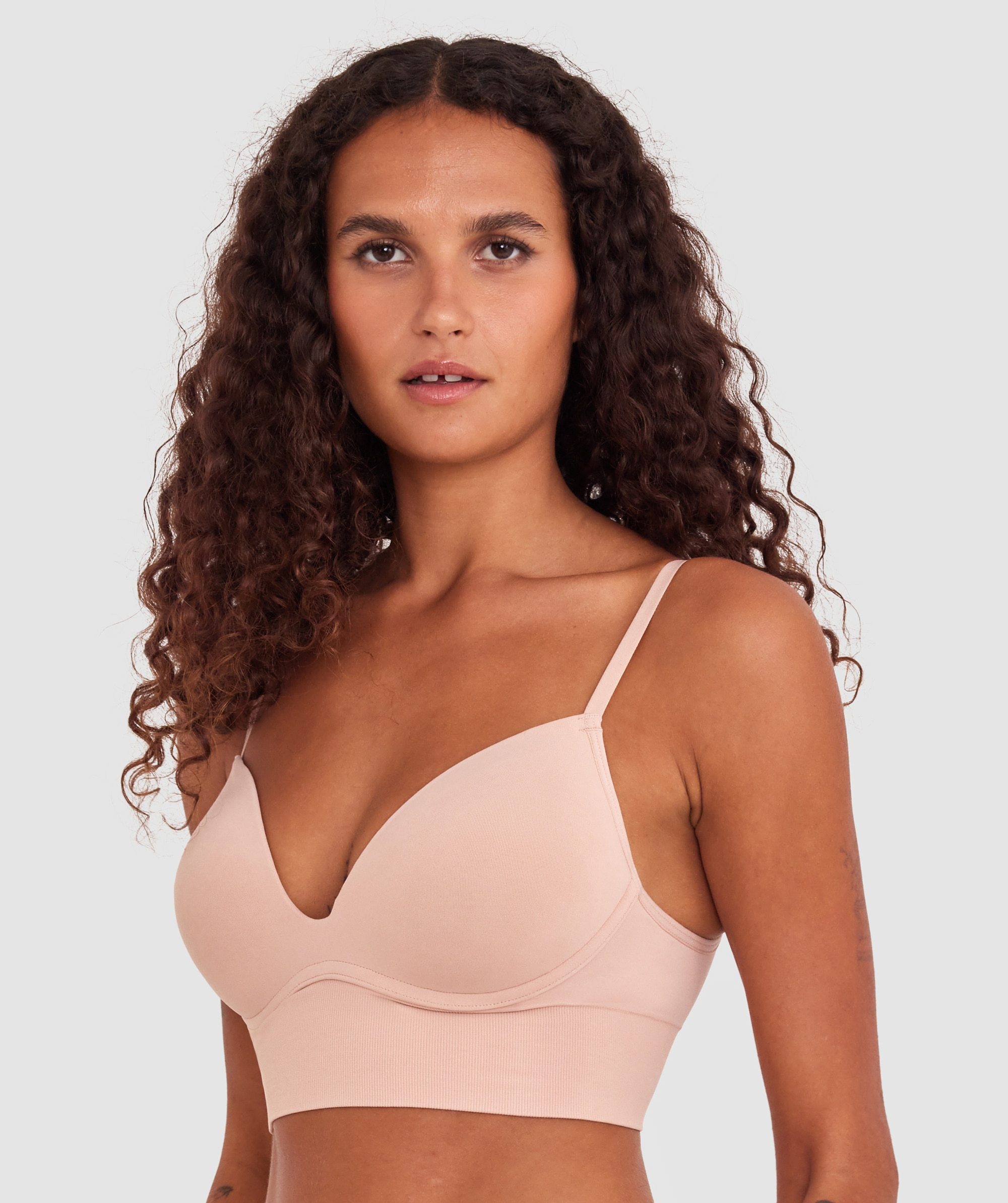 Base Layers Long Line Push Up Bra - Nude