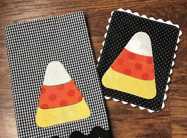 Your Kitchen Needs This Adorable Candy Corn Mug Rug and Tea Towel