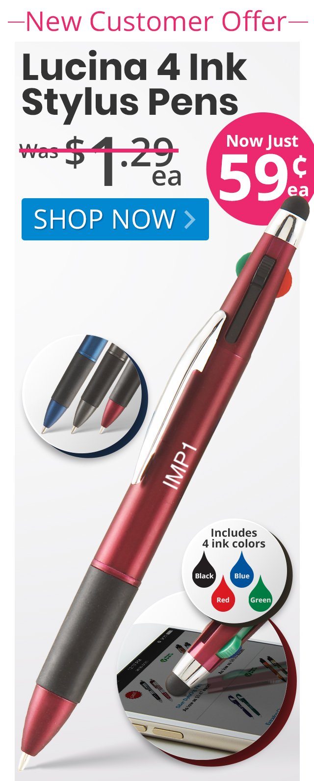 Lucina 4 Ink Stylus Pens for only 59¢ each!