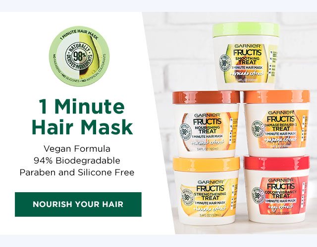 98 PERCENT NATURALLY DERIVED INGREDIENTS - 1 Minute Hair Mask - Vegan Formula 94 Percent Biodegradable Paraben and Silicone Free - NOURISH YOUR HAIR