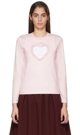 Comme des Garçons Girl - Pink Cut-Out Ruffle Heart Long Sleeve T-Shirt