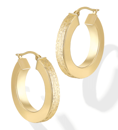 Reaura Square-Edge Textured Hoop Earrings Repurposed 14K Yellow Gold 26mm