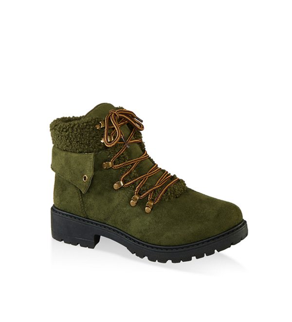 Lace Up Sherpa Cuff Hiking Boots