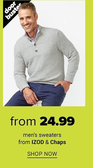 Doorbuster - Men's sweaters from IZOD & Chaps from $24.99. Shop Now.