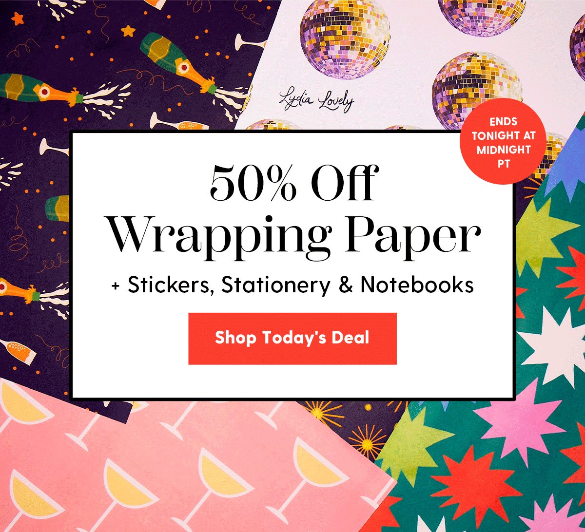 50% Off Wrapping Paper + Stickers, Stationery & Notebooks | Shop Today's Deal | Ends at midnight PT.
