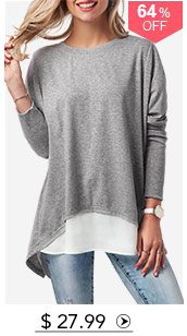 Long Sleeve Button Back Patchwork T Shirt