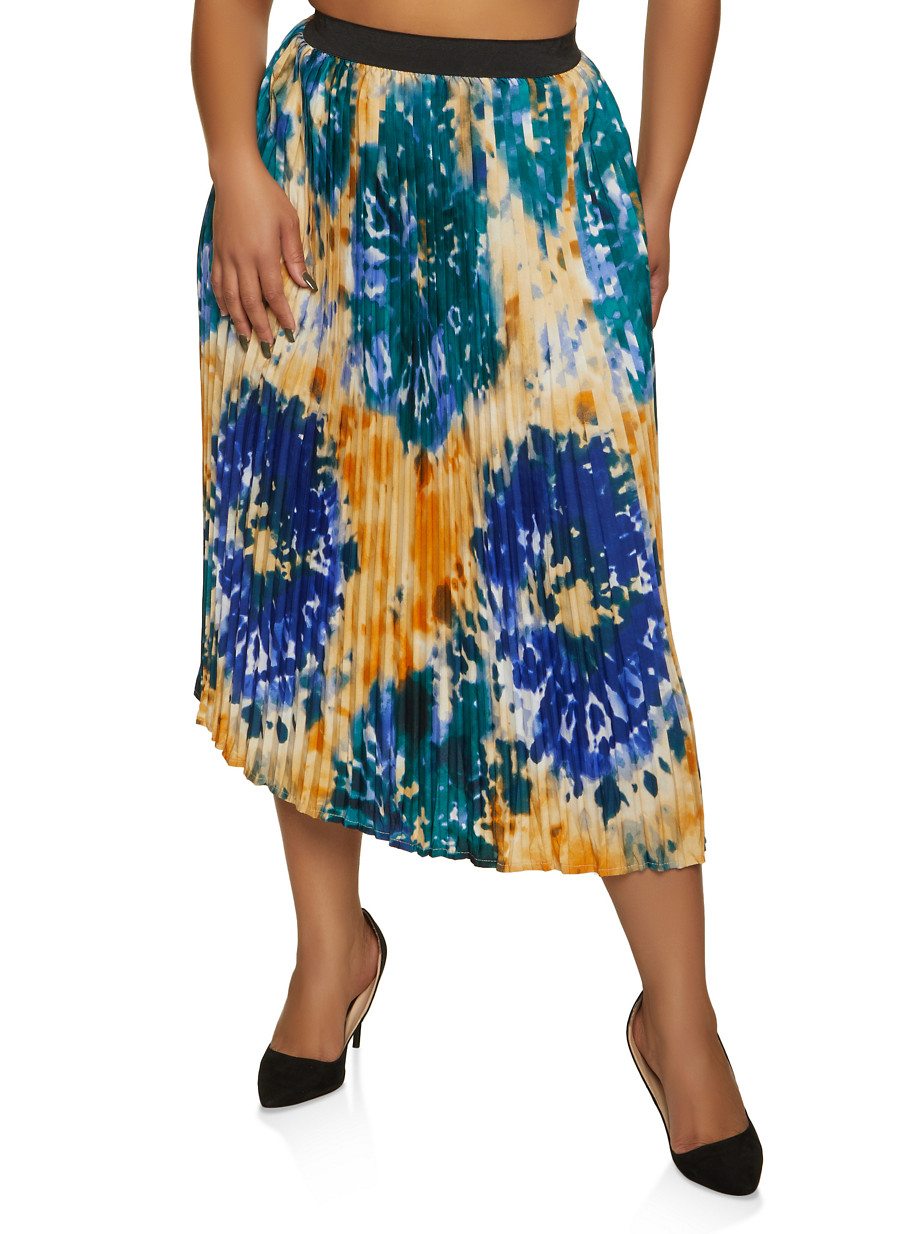 Plus Size Floral Print Pleated Skirt