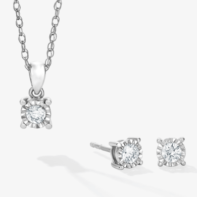 Lab-Created Diamonds by KAY Round-Cut Solitaire Necklace & Stud Earrings Set 1/3 ct tw Sterling Silver (I/SI2)