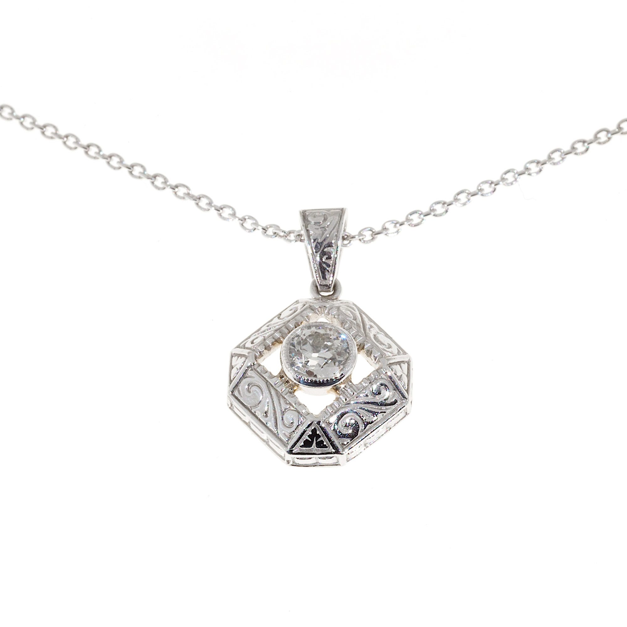 Image of Art Deco Platinum & Diamond Pendant Chain Necklace