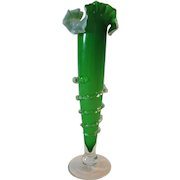 Vintage Cased Glass Vase with Ruffled Top and Spiral Rigaree