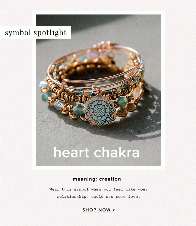 Shop the Heart Chakra Charm Bangle to inspire creation.