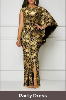 Floral Print Hot Stamping Golden Side Slit Dress