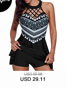 Cutout Back Cage Neck Geometric Print Swimdress and Shorts