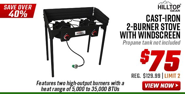 Hilltop Gear Cast-Iron 2-Burner Stove with Windscreen