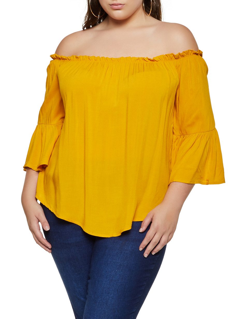 Plus Size Off the Shoulder Bell Sleeve Top