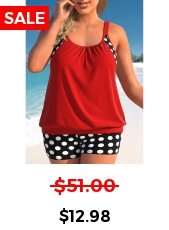 ROTITA Plus Size Fake 2in1 Polka Dot Tankini Top