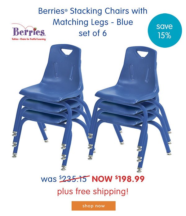 Berries® Stacking Chairs with Matching Lets - Blue, set of 6. Was $235.15 now $198.99 plus free shipping