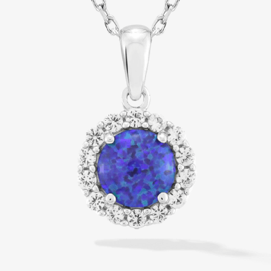 Black Lab-Created Opal & White Lab-Created Sapphire Necklace Sterling Silver 18''