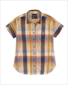 WOMEN'S TWILL SHORT SLEEVE PLAID SHIRT