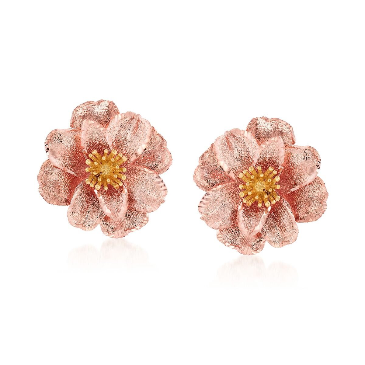 Italian 18kt Two-Tone Gold Flower Earrings