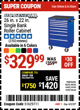 26 in x 22 In Single Bank Roller Cabinet Blue