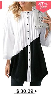 Color Block Button Up Pintuck Blouse