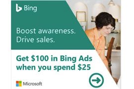 Get $100 in search advertising when you spend $25 in Bing Ads