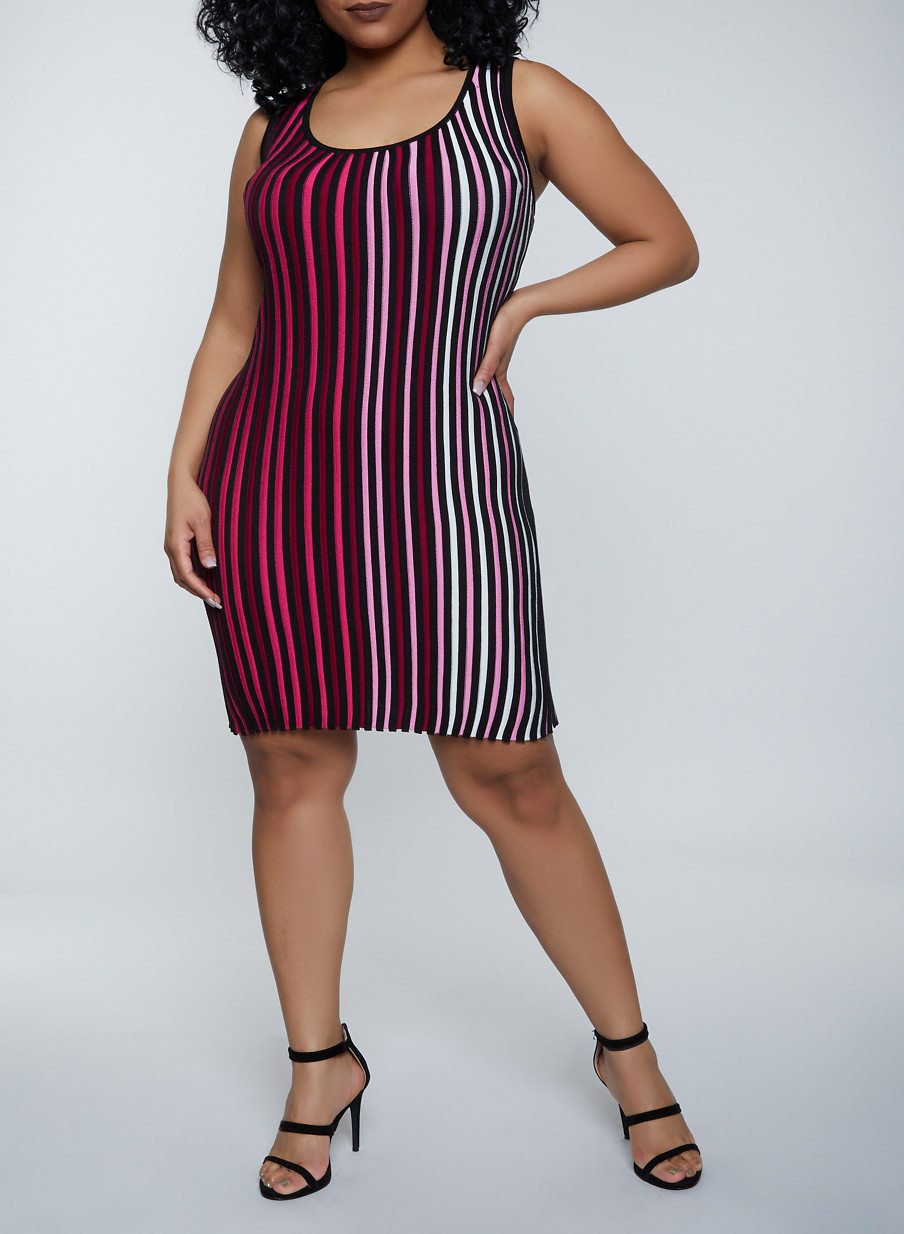 Plus Size Striped Ribbed Knit Midi Dress